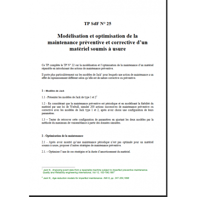 TP 25 : Modélisation et optimisation de la maintenance préventive et corrective d’un matériel soumis à usure 